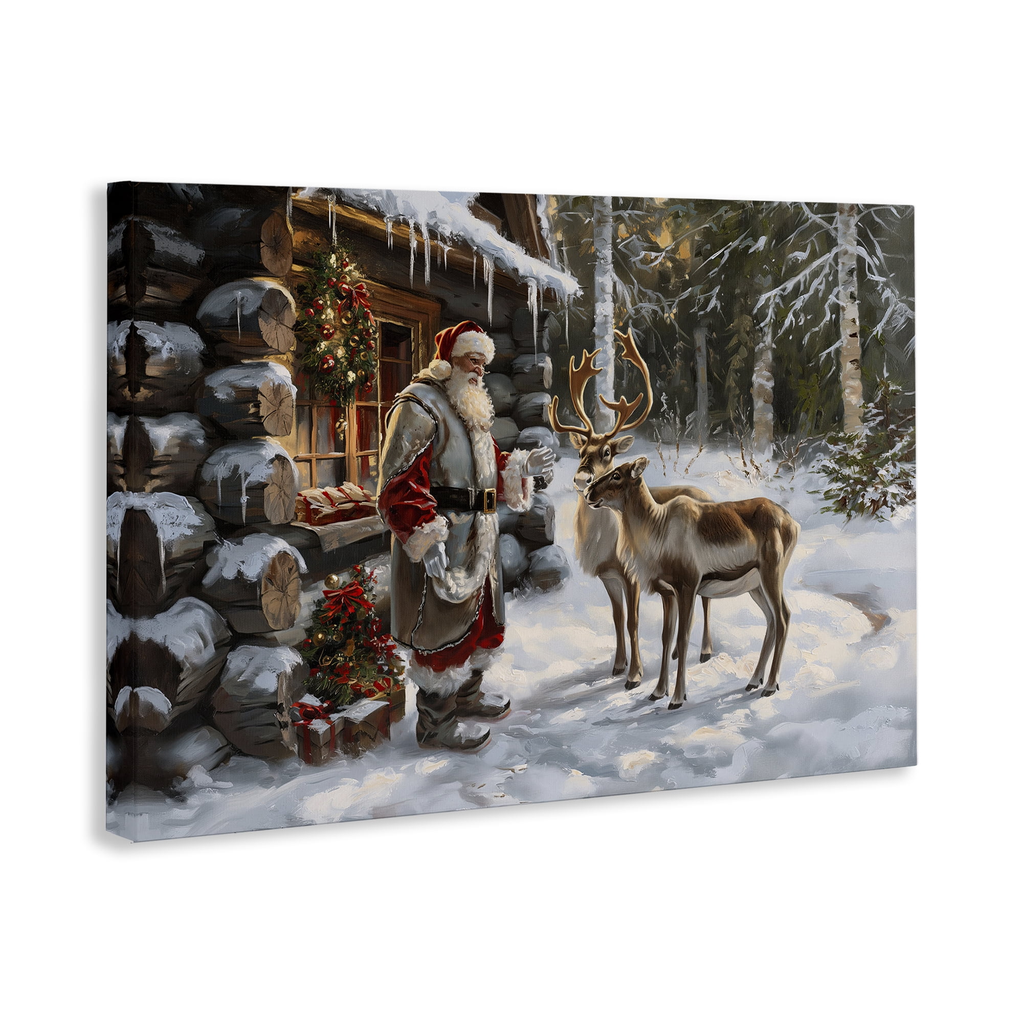 Stupell Industries Santa's Cabin with Reindeer Holiday Painting Gallery Wrapped Canvas Art Prints Wall Art, 30 x 20