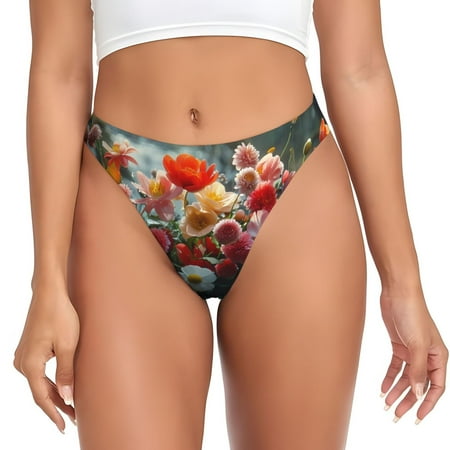 Adobk Vibrant Bouquet Waterfall Print Seamless Women Underwear Thongs No Show Ladies Thong No Line Breathable Comfortable Panties Undies for Women-Large