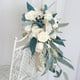 thumbnail image 5 of Xiao Hua Ramo de novia en cascada de 23 cm, color blanco cremoso, con flores de boda en cascada, hortensias rosas y eucalipto para centro de mesa, fiesta y aniversario de boda (ramo de novia), 5 of 5