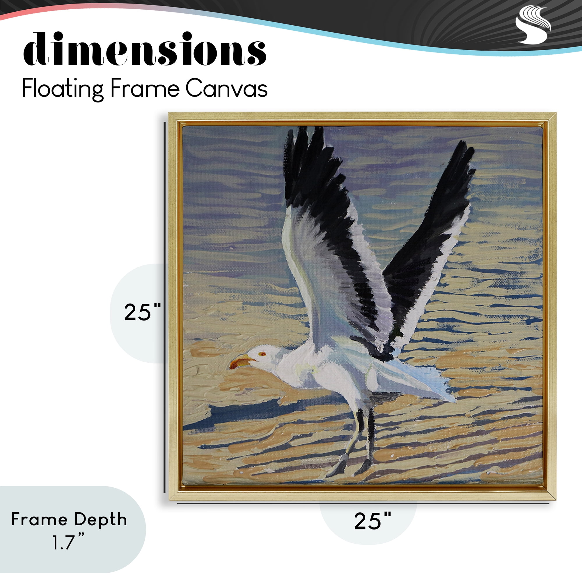 Stupell Industries Seagull Taking Flight Gold Framed Floater Canvas Wall Art, design by Violeta Vollmer