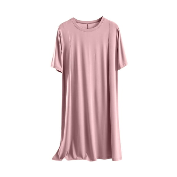 Diufon Women's Plus Size Nightdress Casual Short Sleeve Crew Neck Nightgown Comfy Loose Solid Color Pajama Dress