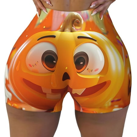 Workout Shorts Women  Halloween Cute Cartoon Pumpkin j Biker Shorts for Women Running Gym Spandex Shorts Tummy Control