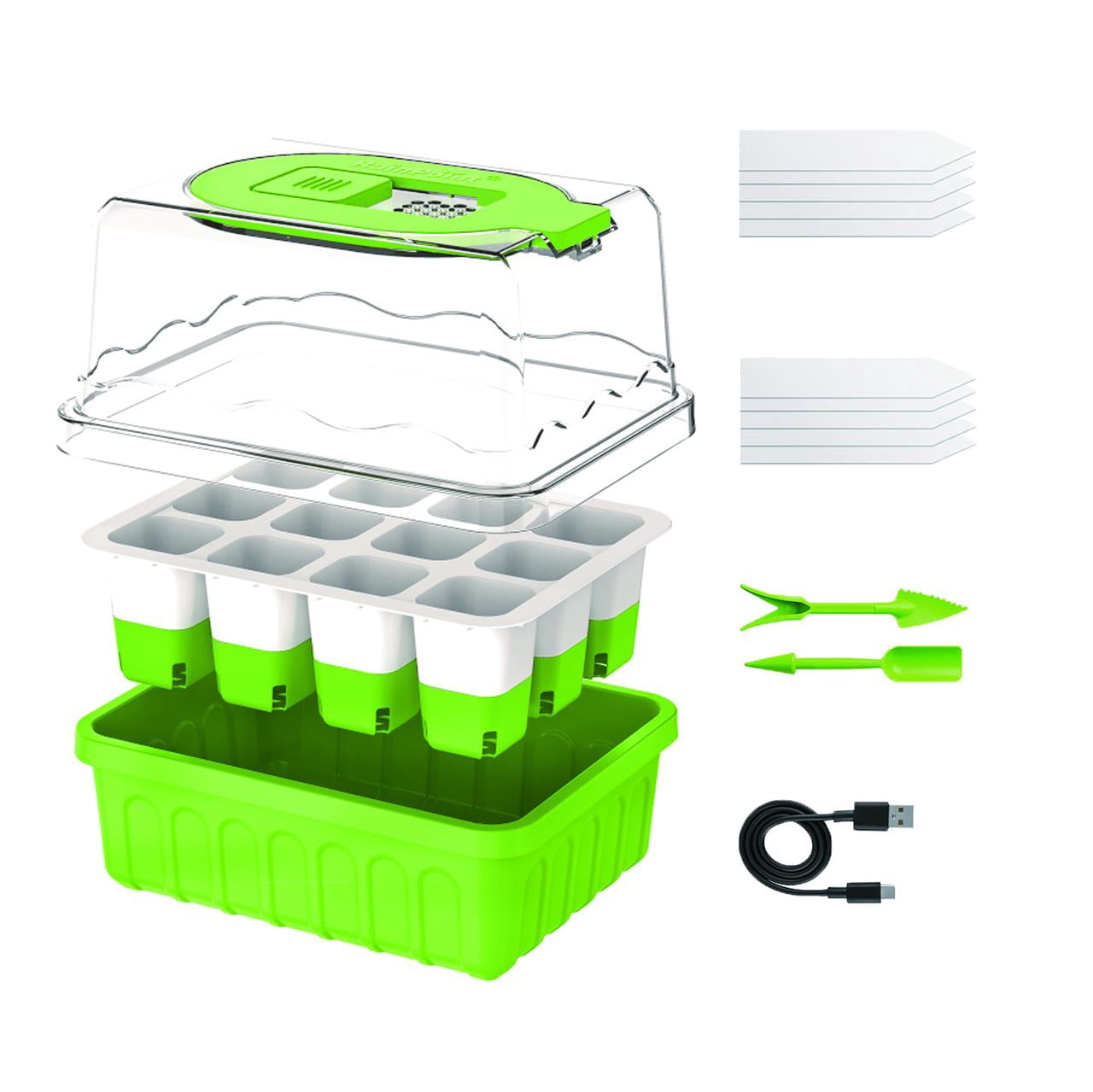 RainPoint 2PCS Seed Starting Tray with Grow Lights Humidity Dome – Reusable Germination Kit for Indoor Gardening, 12-Cell Plant Starter Tray with High-Transparency Cover & Easy Transplant Design