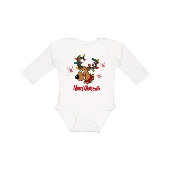 Inktastic Merry Christmas Reindeer Boys or Girls Long Sleeve Baby Bodysuit