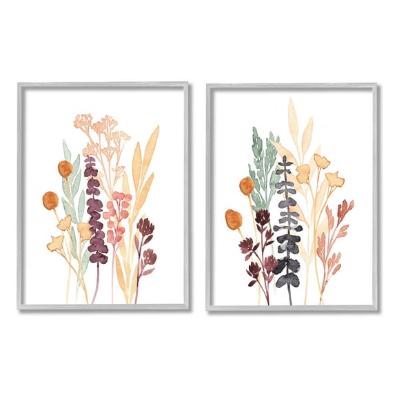 Stupell Industries Woodland Botanical Herb Sprigs Graphic Art Gray Framed Art Print Wall Art, Set of 2, Design by Annie Warren