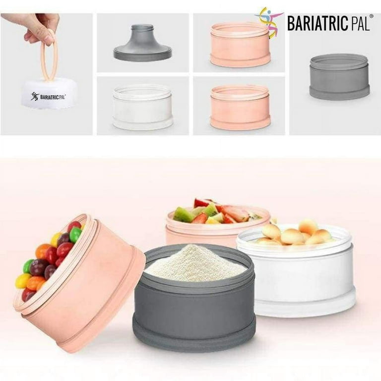 4 Compartment Detachable, Stackable, and Portion Controlled Food & Powder  Storage Containers by BariatricPal Color: Pink-Gray 