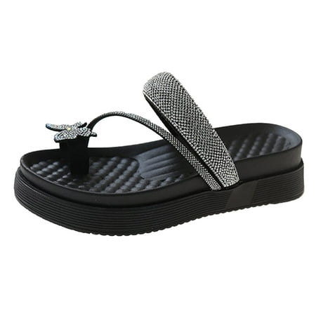 

Dyfzdhu Women Slippers Summer New Pattern Fashion Butterfly Rhinestone Decorative Set Toe Thick Bottom Flat Comfortable Sandals