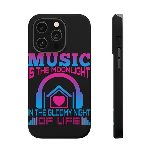 DistinctInk Tough Case for Apple iPhone 15 PRO (6.1" Screen), Compatible with MagSafe Charging - Music is Moonlight In Gloom of Life