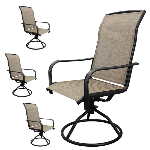 Patio Dining Chairs Set of 4, Outdoor Dining Chairs with All-Weather Textilene Mesh, High Back Rocker Chairs for Deck, Garden, and Backyard (Beige)