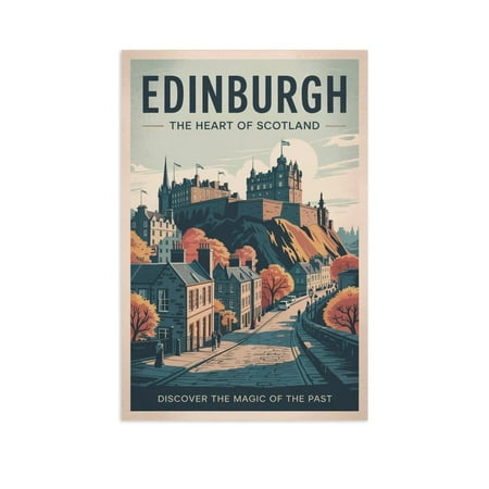 Retro Edinburgh Travel Poster Vintage Scottish Cityscape Print for Home Print Poster