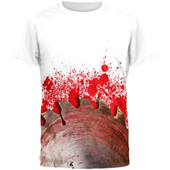 Halloween Bloody Saw Blade Massacre All Over Mens Black Back T Shirt Multi LG