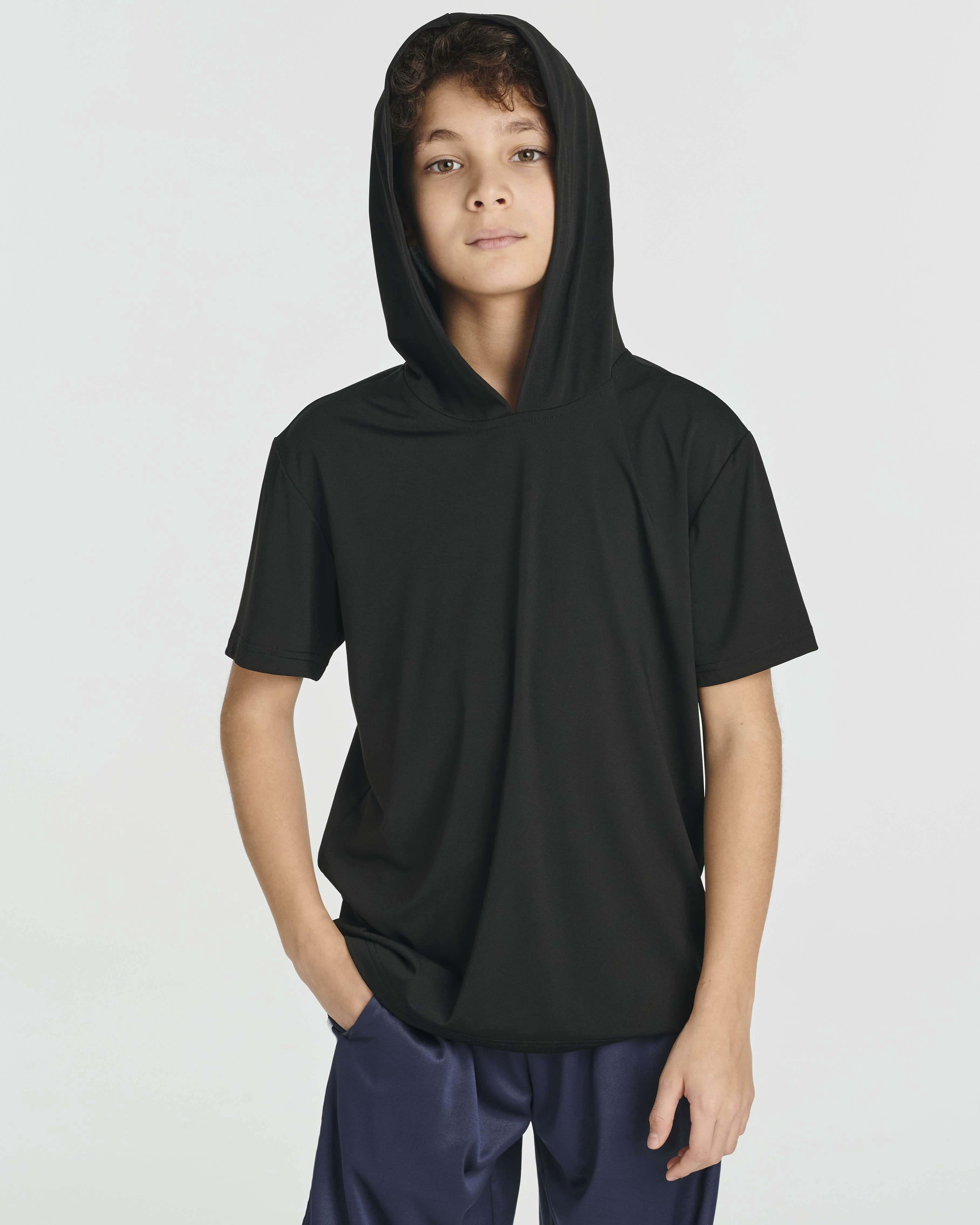 Real Essentials 3 Pack: Boys Dry-Fit Youth Teen Active Athletic Short Sleeve Workout Hoodie - Hooded Pullover Shirts