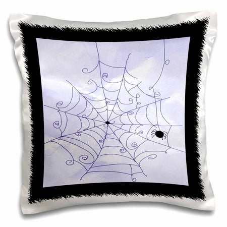 Halloween Pillowcase - 3dRose Spider Web with Spider, Black and Purple Halloween - Pillow Case, 16 by 16-inch