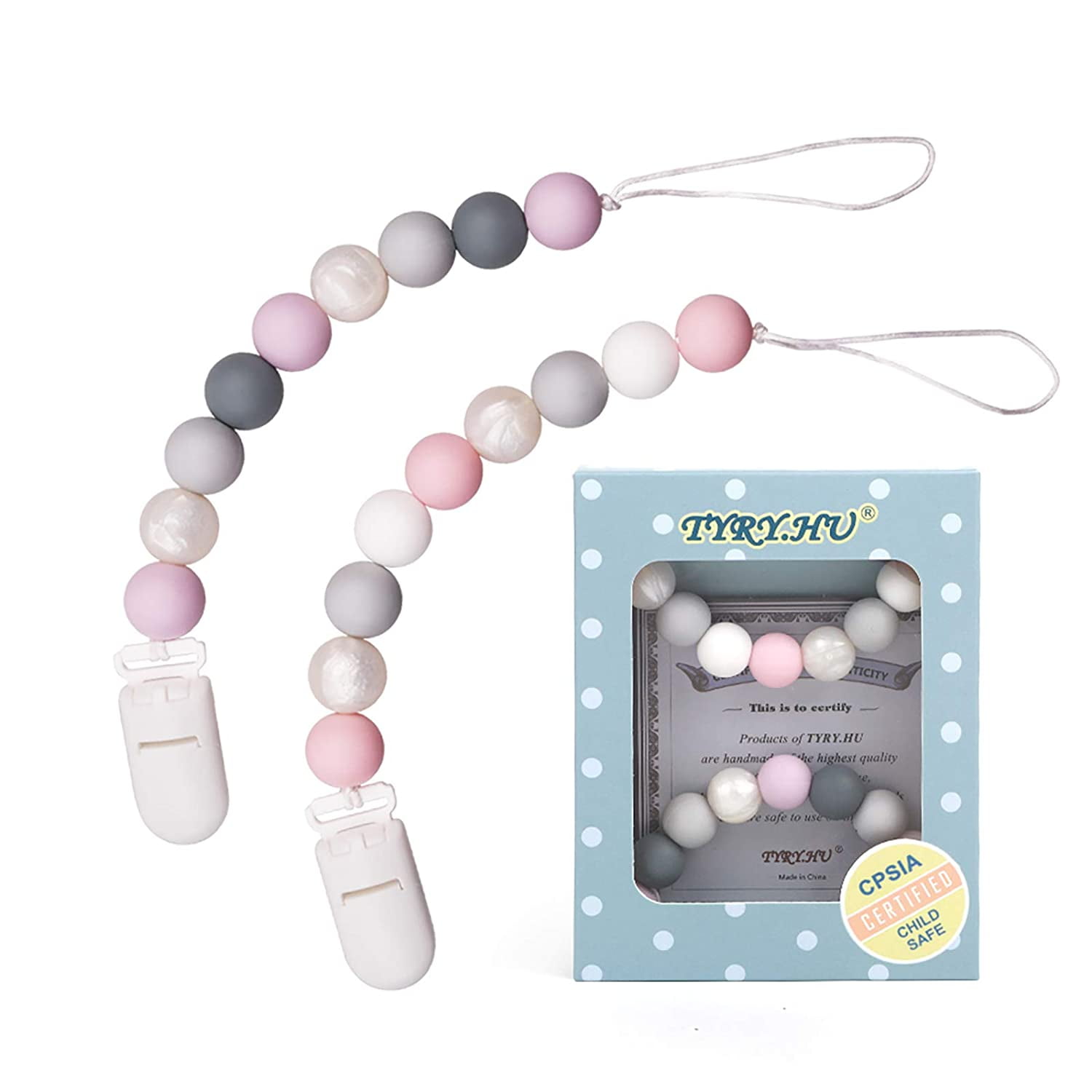 Star MORIBOX Silicone Teething Beads Paci Clip Leash Modern Universal Baby Binky Holder Soothie Teethers Toys for Shower Gift 2 Pack Pacifier Clips for Boys and Girls 