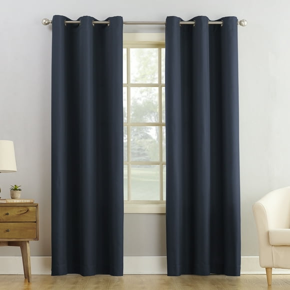 No. 918 Montego Casual Textured Grommet Curtain Panel, 48" x 95", Navy Blue