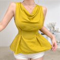 thumbnail image 4 of Camisetas Sin Mangas Verano con Cuello Vuelto para Mujer, Blusas Holgadas con Peplum, Blusas Informales Sin Mangas con Lazo en Cintura, Blusas Sin Mangas Color Amarillo Mostaza M, 4 of 10