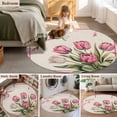 thumbnail image 5 of Round Area Rug 6 Ft, Pink Tulip Washable Non-Slip Circle Carpet for Living Room/Bedroom, Spring Floral Romantic Flowers Modern Art Rustic Low-Profile Indoor Mats Collection Rugs for Residential, 5 of 8