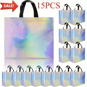 15-Pack Iridescent Reusable Gift Bags - 12.6x11 Inch Premium Non-Woven Tote Bags for Birthday, Wedding, Christmas Party Favors & Special Occasions