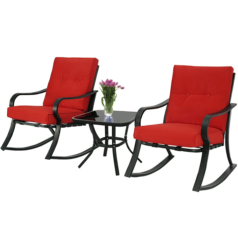 SUNCROWN Outdoor 3Piece Rocking Chairs Bistro Set, Black Metal Patio