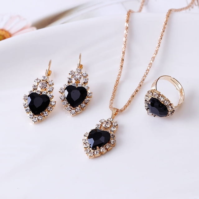 Nvzi Conjunto de joyas de diamantes de imitación con forma de gota de agua a la moda, collar con colgante de gota de agua retro,conjunto de joyas para madre, novia, boda, negro B