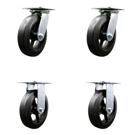 8 Inch Rubber on Steel Caster Set with Roller Bearings 2 Swivel 2 Rigid SCC