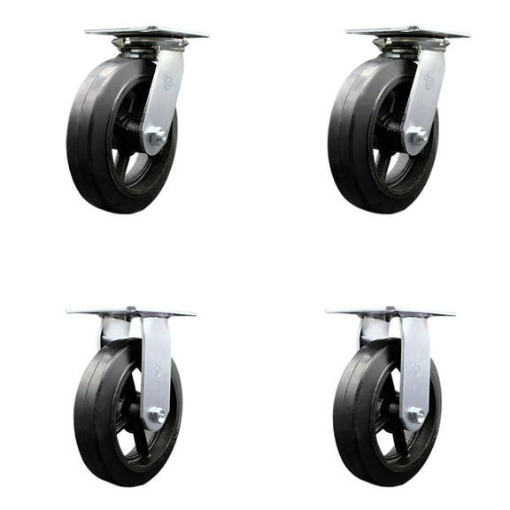 8 Inch Rubber on Steel Caster Set with Roller Bearings 2 Swivel 2 Rigid SCC