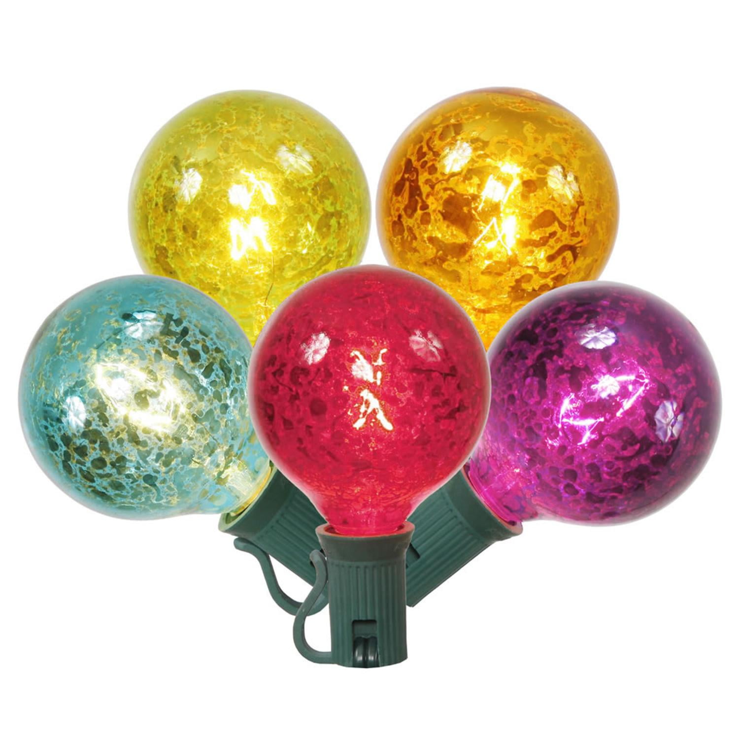 Set of 10 MultiColor Mercury Glass G50 Globe Christmas Lights Green