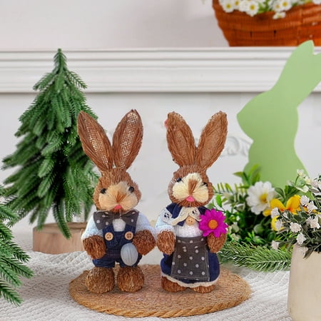 Seasonal DecorTupukom Easter Gifts for Kids Easter Holiday Ornament Woven Bunny Figurine Easter Decoration Woven Bunny Figurine Decoration