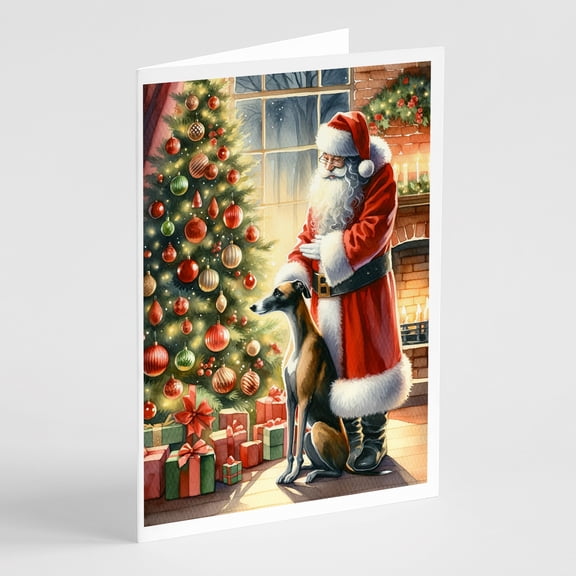 Greyhound and Santa Claus Greeting Cards Pack of 8 7 in x 5 in