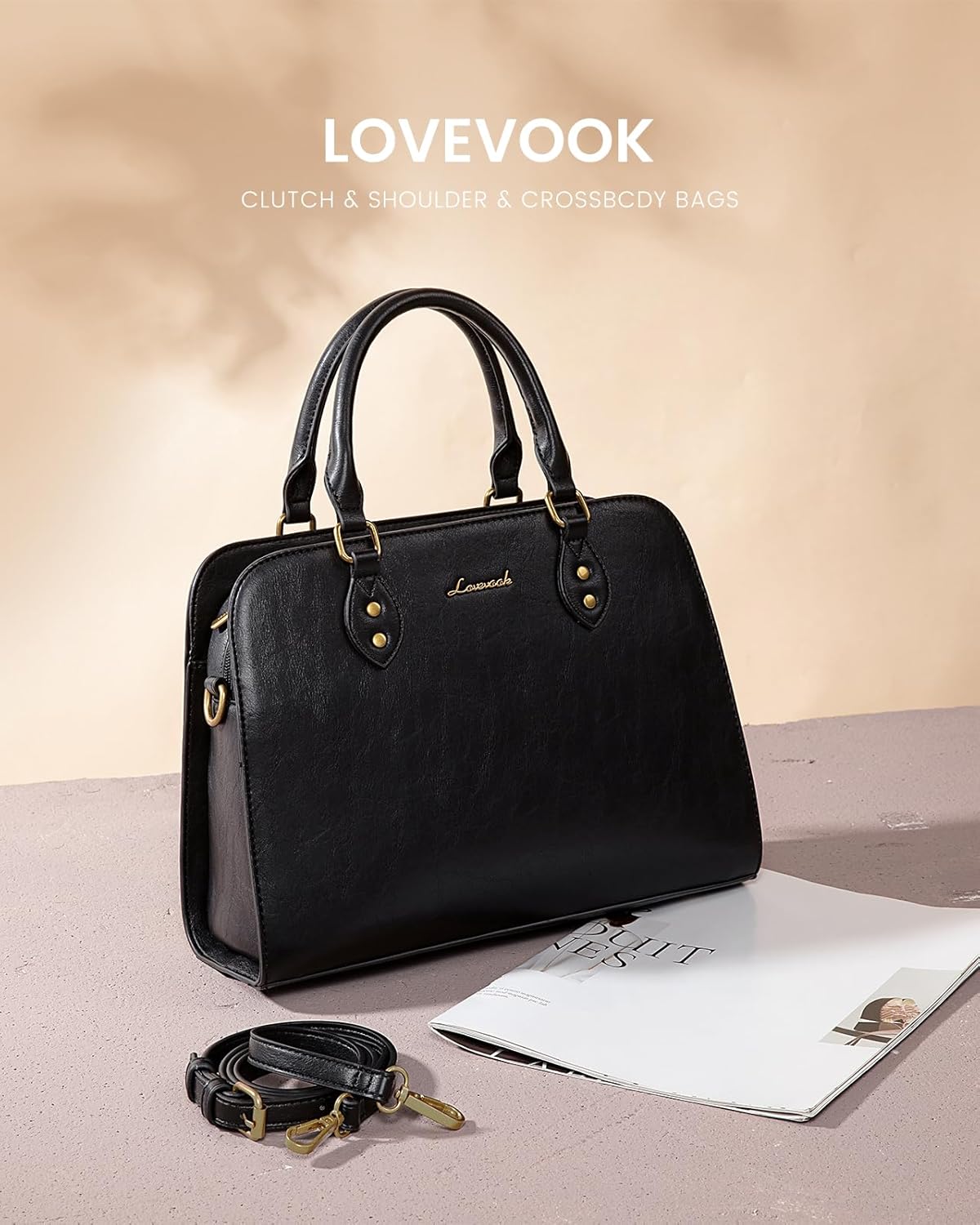 LOVEVOOK Purses and Handbags for Women, Vintage-Style Leather Top Handle Shoulder Bag Satchel Tote Crossbody Purse for Ladies