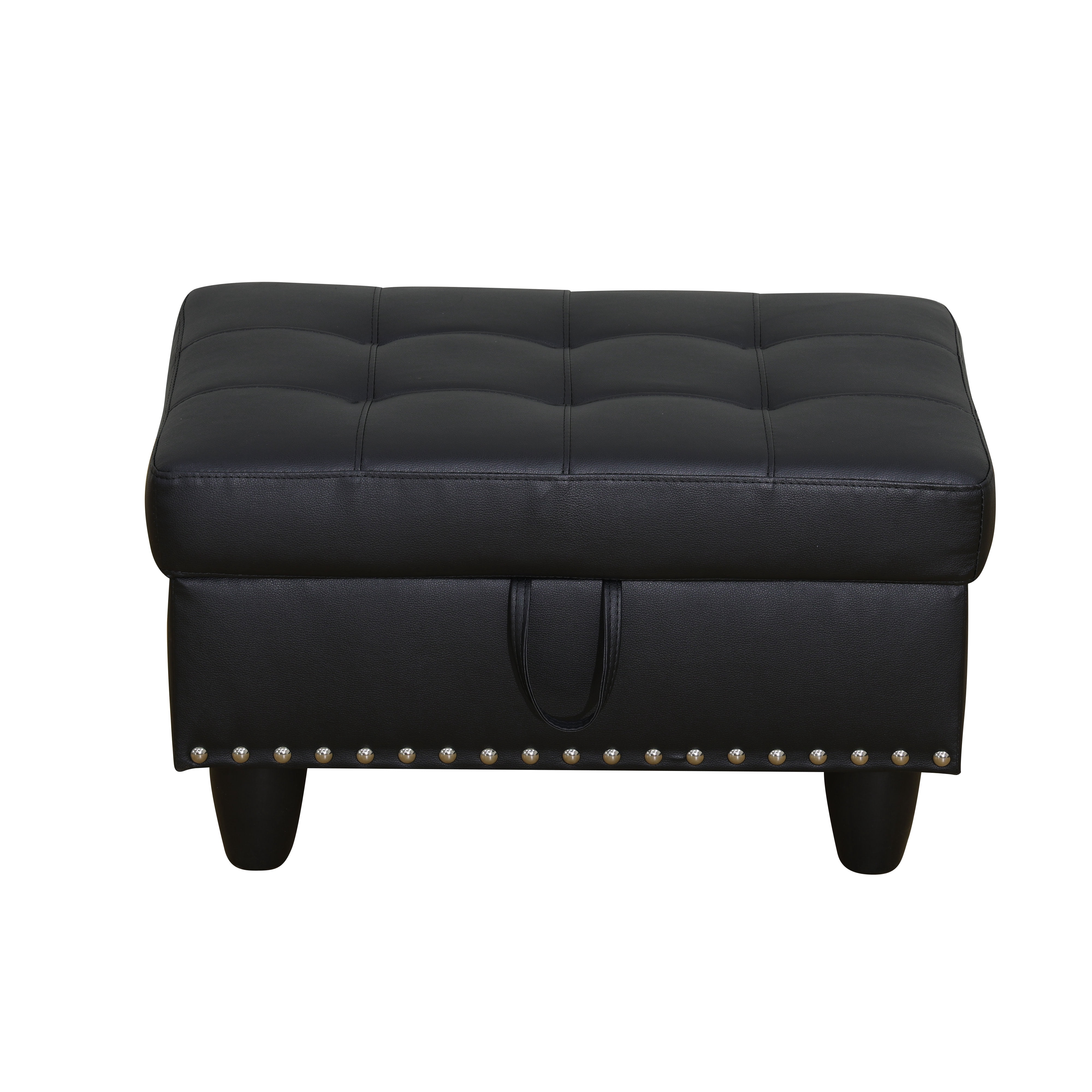 MAYEERTY Faux Leather Ottoman with Storage for Modular Sectional Sofa, Black