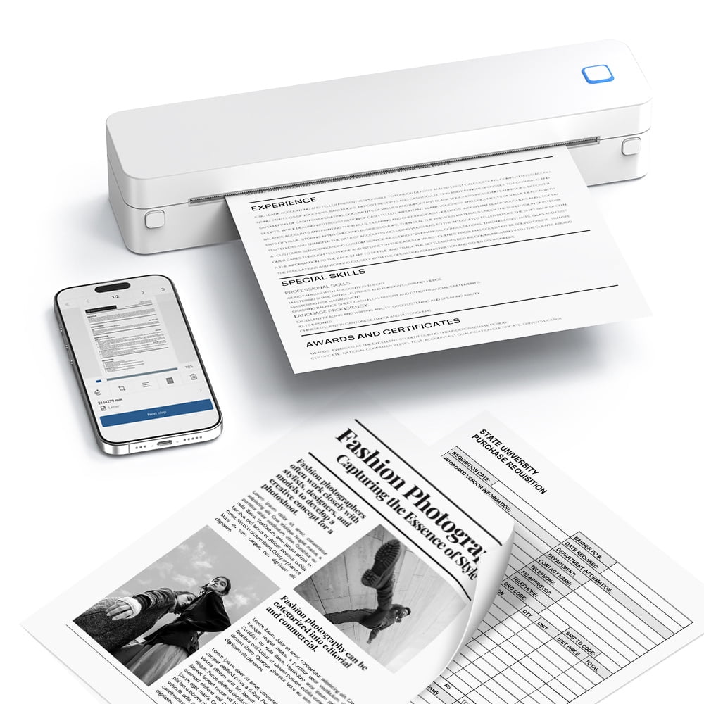 D830B Wireless Thermal Printer Portable for Travel Office School Includes 1 Paper Roll Supports A4 Letter Ink-Free iOS Android Laptop