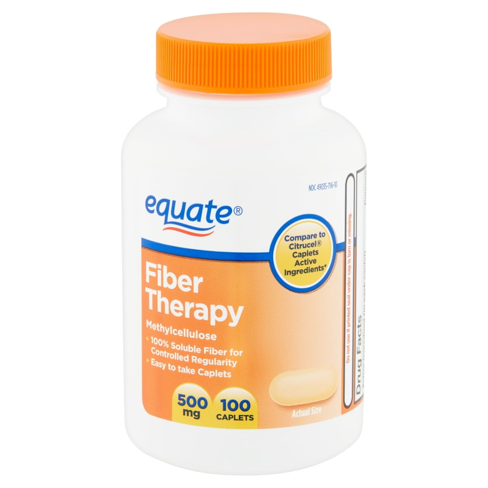 Equate Fiber Therapy Methylcellulose Caplets, 500 mg, 100 Count ...