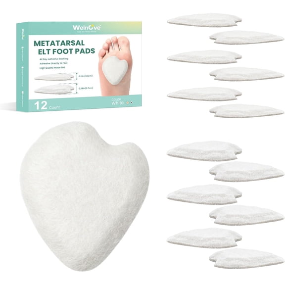 Welnove 6 Pairs Felt Metatarsal Pads for Women High Heels, Cushioning Pads for Ball of Foot Pain Relief, 0.3/0.7 Inch Thickness,wihte