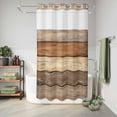 thumbnail image 6 of No Hook Shower Curtain, Farmhouse Beige Brown Shower Curtains for Bathroom with See Through Top Window, Vintage Wooden Striped Waterproof & Washable Bath Curtain Stand Up Stall 36"x72", 6 of 9