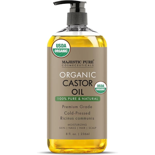 Aceite de ricino orgánico puro Majestic | Sin hexano y puro | Prensado en frío | Estimula el crecimiento del cabello, pestañas, cejas y uñas | Hidratante y Nutritivo | Aceite portador y vello corpor