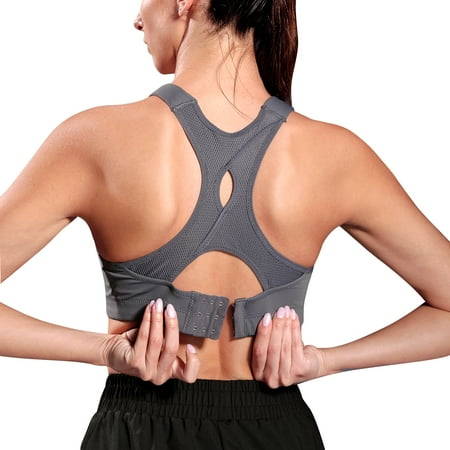 

Eleady High Impact Racerback Sports Bras For Women Front Adjustable Wirefree Workout Tops Bounce Control Gym Activewear Bra(Gray Medium)