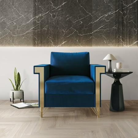 Castle Place Comtemporary Glam Velvet Upholstered Armchair, Navy Blue