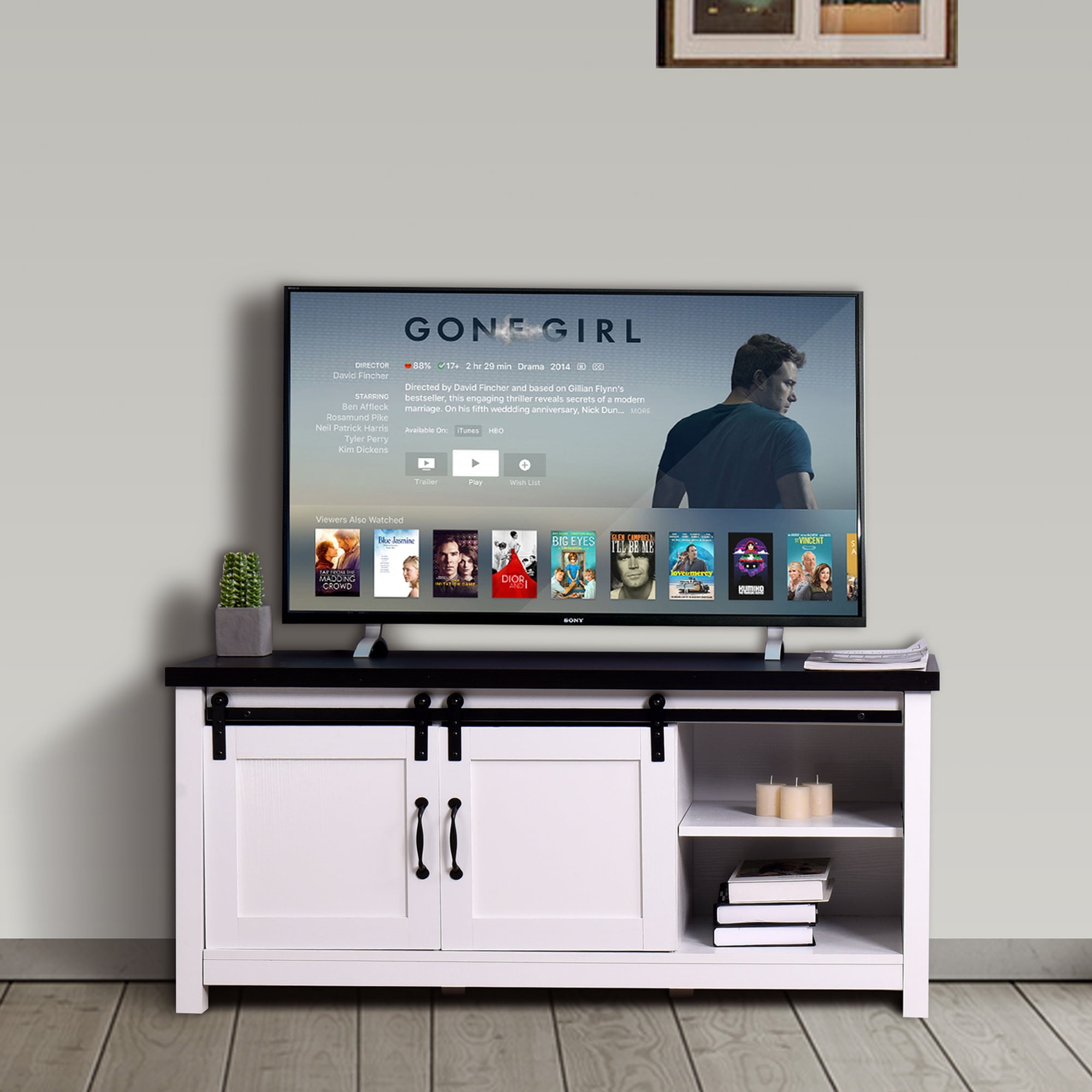 Kepooman Wooden TV Stand with 2 Barn Doors, Modern Media Entertainment Center Console Table for Living Room Bedroom, White Kepooman Wooden TV Stand with 2 Barn Doors, Modern Media Entertainment Center Console Table for Living Room Bedroom, White
