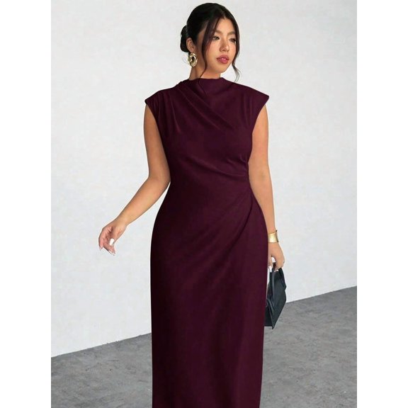 Plus Size Red Violet Sleeveless Cowl Neck Minimalist Elegant Summer Dress