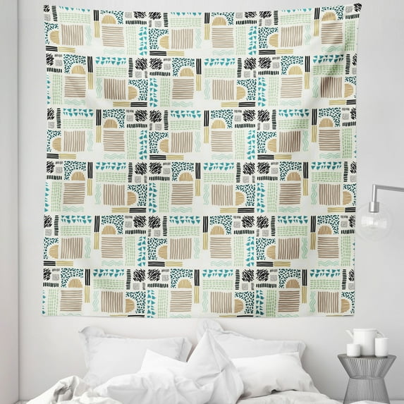 Aztec Tapestry, Geometric Shapes in Hand Drawn Style Prehistoric Art Design, Fabric Wall Hanging Decor for Bedroom Living Room Dorm, 5 Sizes, Multicolor, by Ambesonne