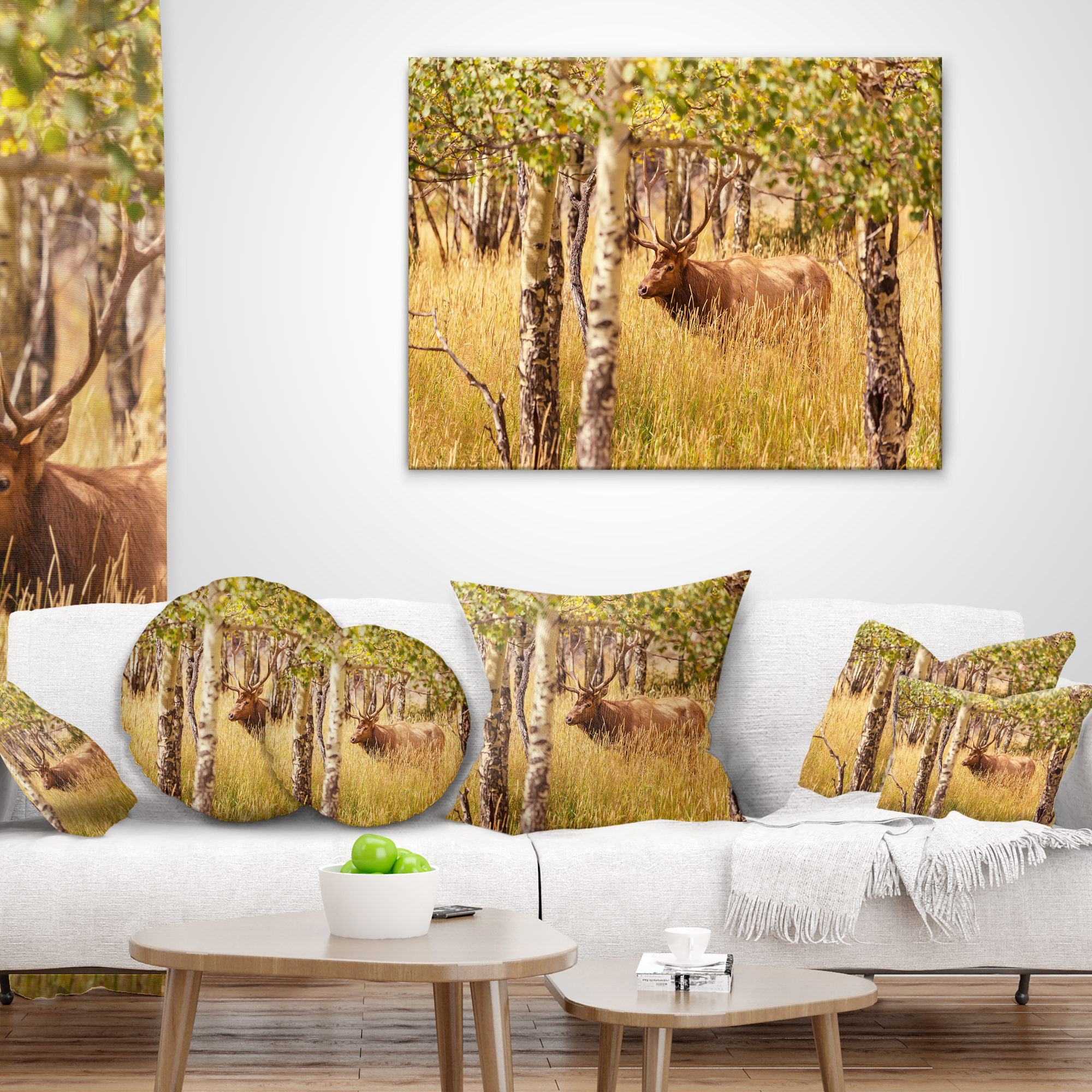 Designart Deer in Thick Forest Grassland - Landscape Printed Throw Pillow - 18x18