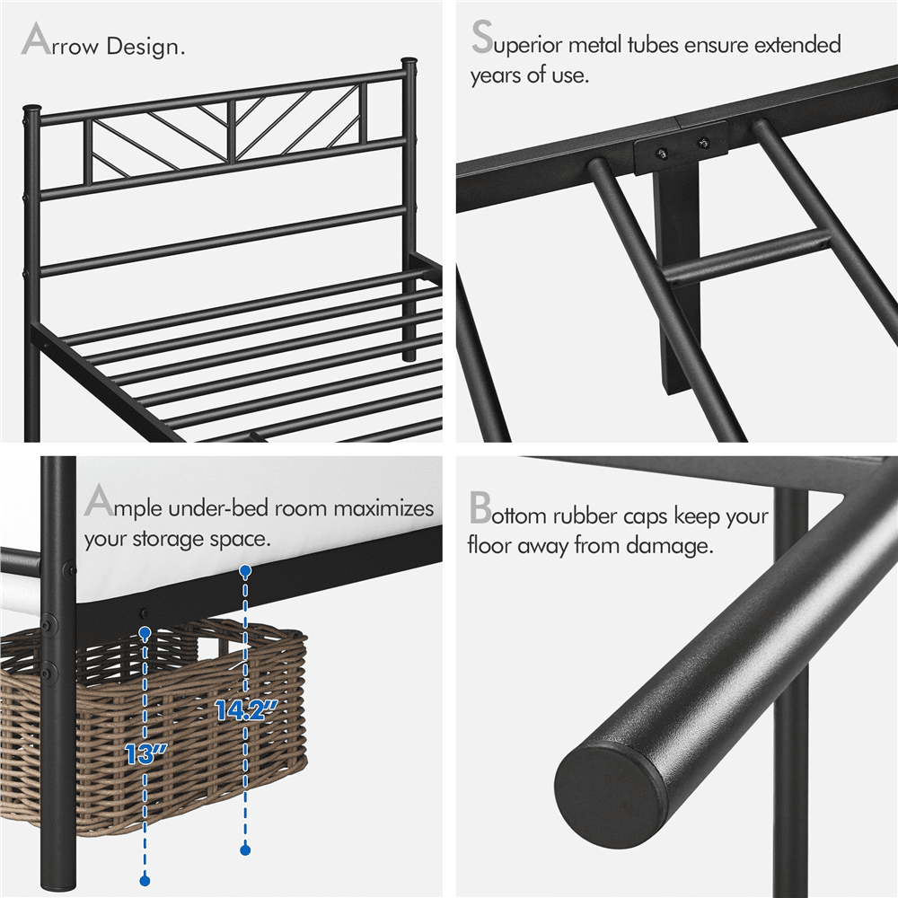 Topeakmart Twin Size Metal Platform Bed Frame with Headboard and Footboard, Black