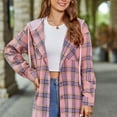 thumbnail image 1 of Women Long Sleeve Plaid Hooded Shirt Drawstring Button Up Shacket Jacket Chest Pockets Casual and Cozy, 1 of 7