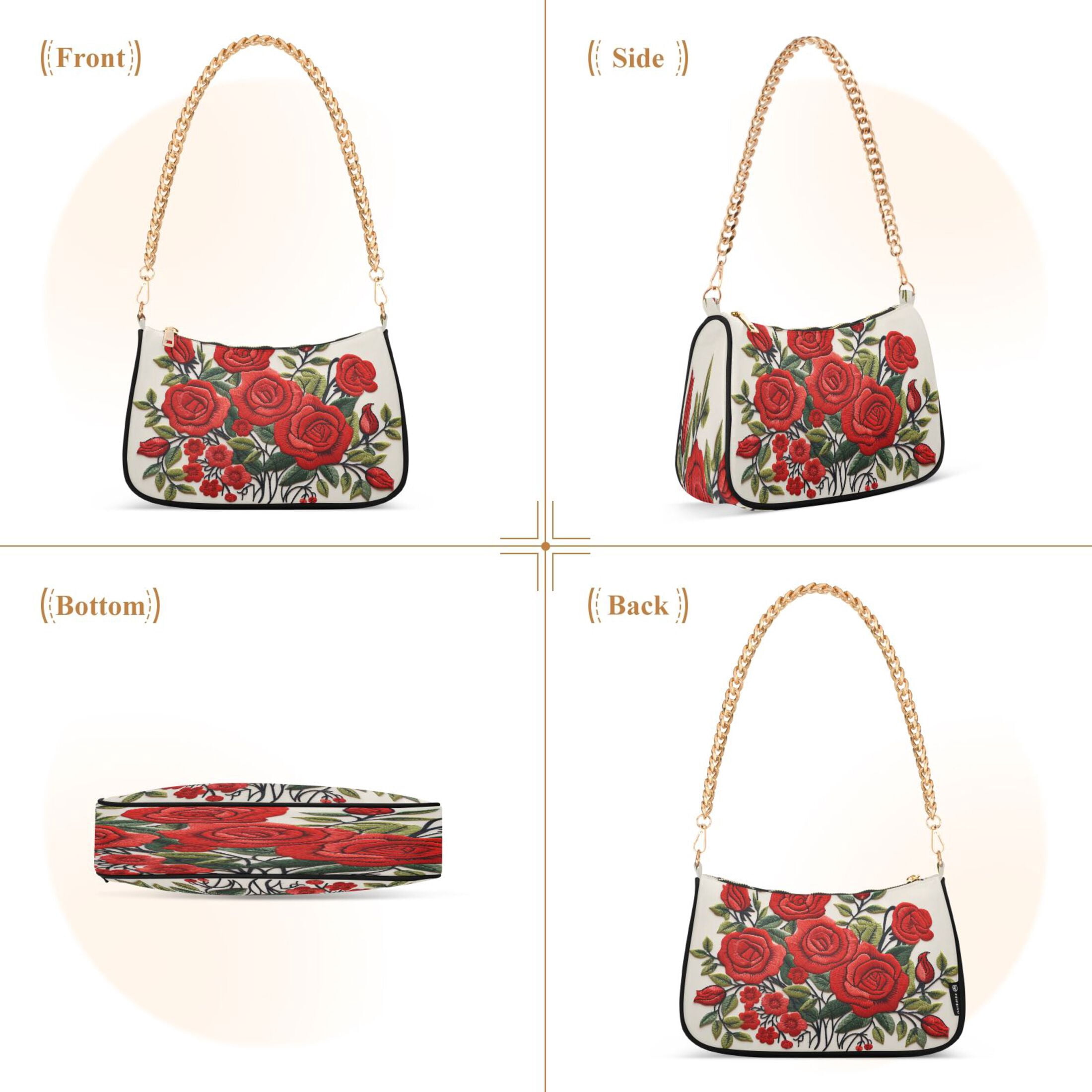 Ryvnso Red Roses Flowers Womens Chain Shoulder Bag Tote Handbags Clutch Hobo Purse with Zipper for Travel