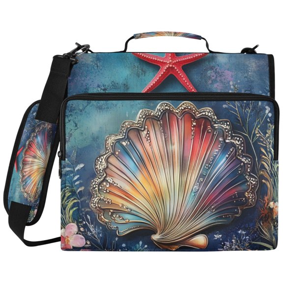 ALAZA Zipper Binder Shell and Starfish Pattern 2 inch 3 Ring 500 Sheet Capacity Trapper Keeper File Folder Organizer Bag