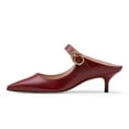 thumbnail image 2 of YDN Women Pointed Toe Strappy Backless Pumps Slip on Kitten Low Heel Mules Fashion Dress Formal Slides Size 6.5 Wine Red, 2 of 4