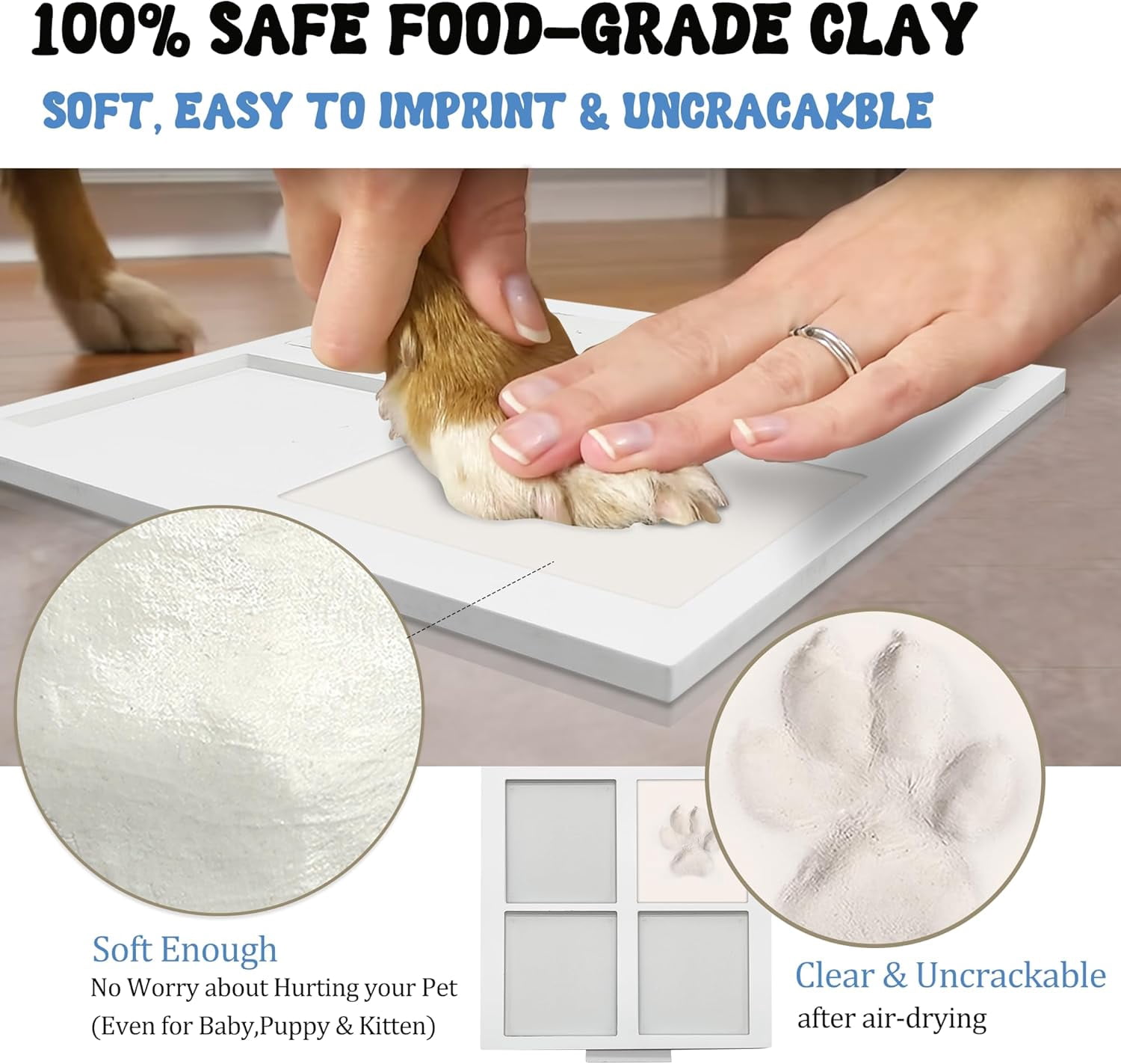Ink & Clay Paw Print Kit for Dog Cat,Clean-Touch Ink Pad & Soft Clay,Pet Paw Print Impression Kit Large Area,Keepsake Frame for 1-2 Pets,Cat/Dog Gifts