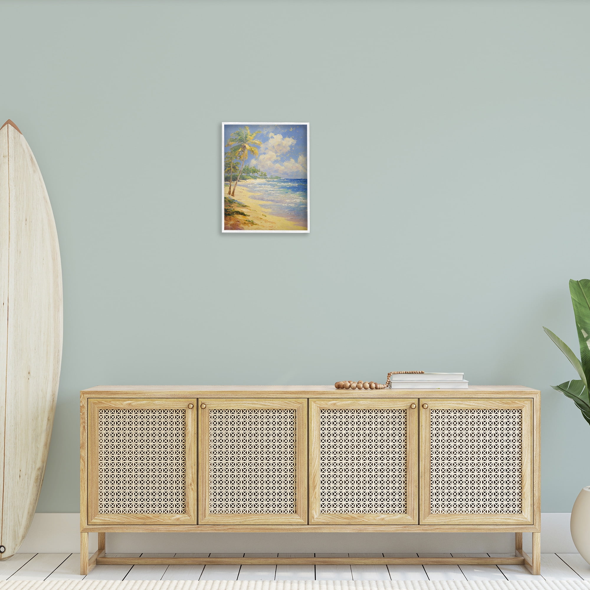 Stupell Industries Sunlit Shore Scenery Landscape Painting White Framed Art Print Wall Art, 16 x 20