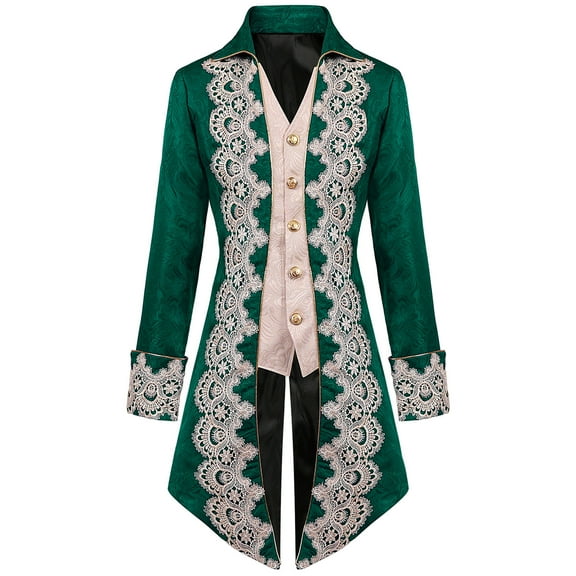 Azrian Mens Tops Clearance Men's Steampunk Vintage Tailcoat Jacket Men Patchwork Turn-down Collar Long-sleeved Costume Cosplay Swallow-tailed Coat